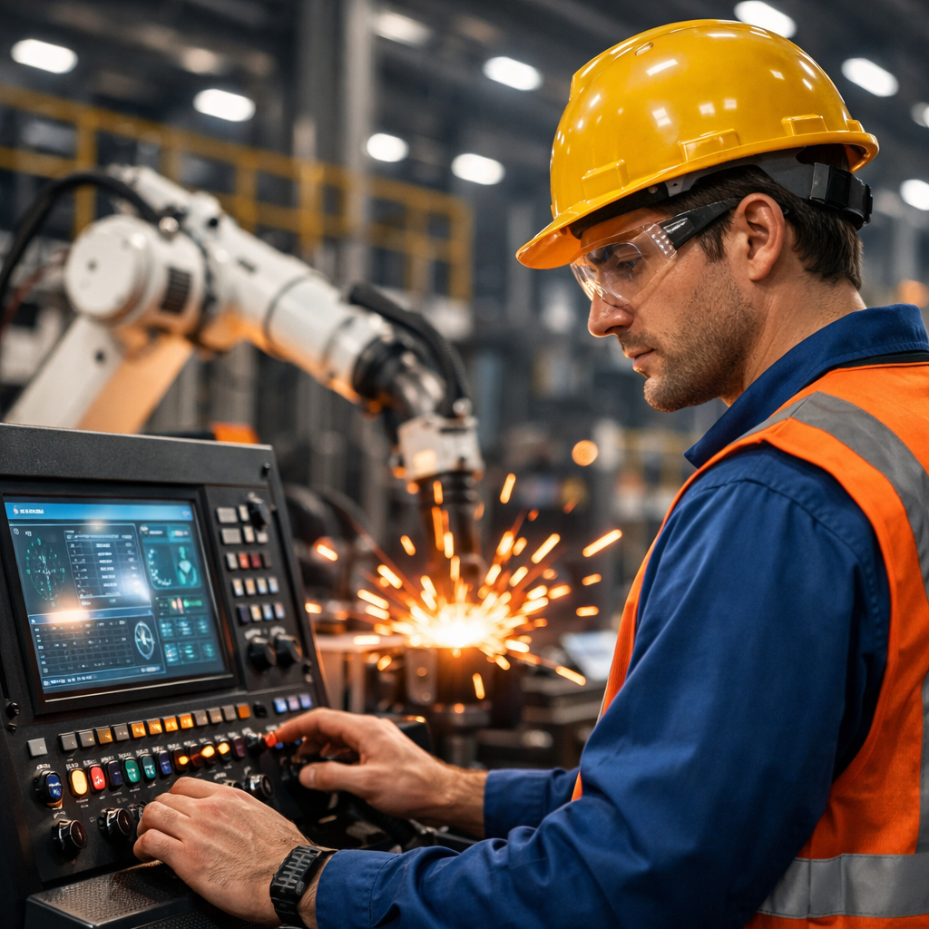 Male Engineer Operating Control Panel in Industrial Factory-1