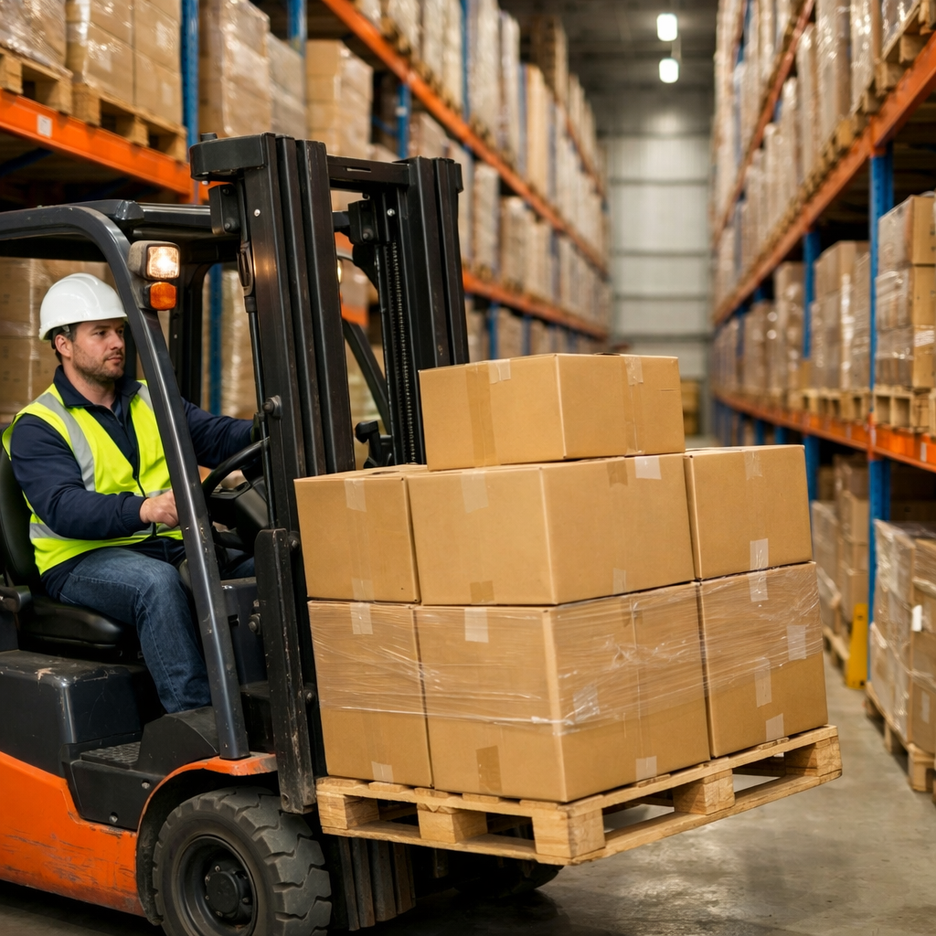 Warehouse Worker Operating Forklift-1